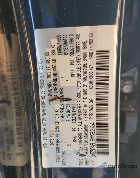 2021 Mazda 3 Select from USA, damaged, VIN 3MZBPABL5MM253784